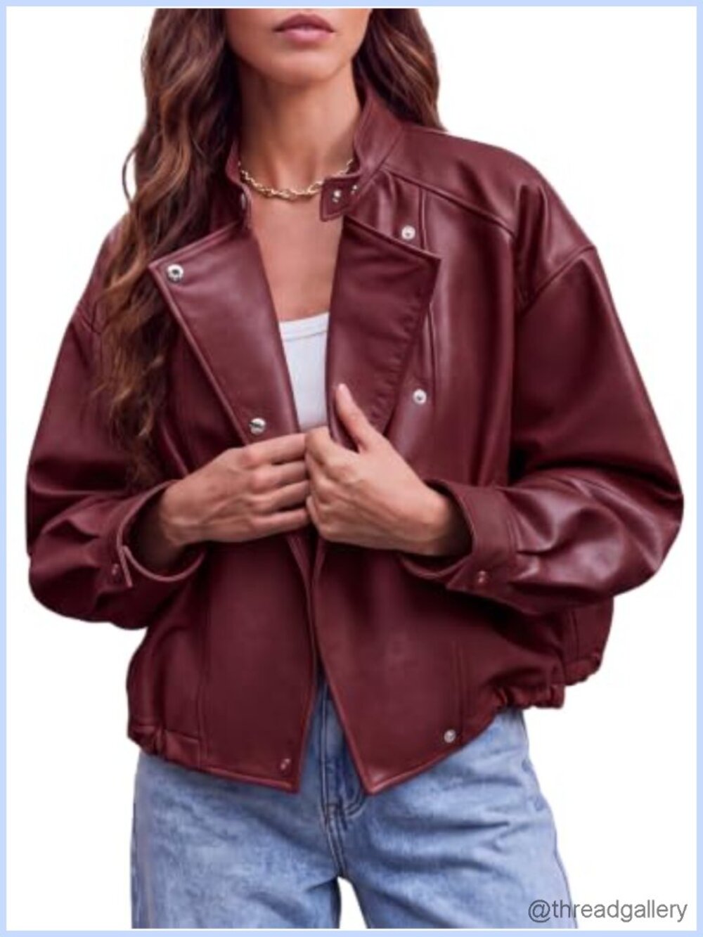 Oversized Faux Leather Moto Jacket Cropped Motorcycle Coat Women